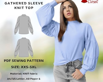 Gladys Tiered Sleeve Knit Top Sewing Pattern: Boho Tee (XXS-5XL) (PDF Pattern)