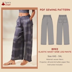 Bree elastic waist wide leg pants - PDF sewing pattern | Simple sewing pattern for women | Beginner friendly sewing patterns | Tianas Closet