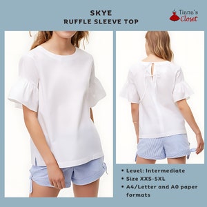 Skye ruffle sleeve top | Beginner friendly digital sewing pattern for women | Printable PDF sewing pattern | Tiana's Closet sewing pattern