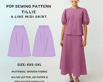 Tillie A line midi skirt - PDF sewing pattern | Digital skirt sewing pattern for women | Minimalist flare skirt pattern | Size XXS - 5XL
