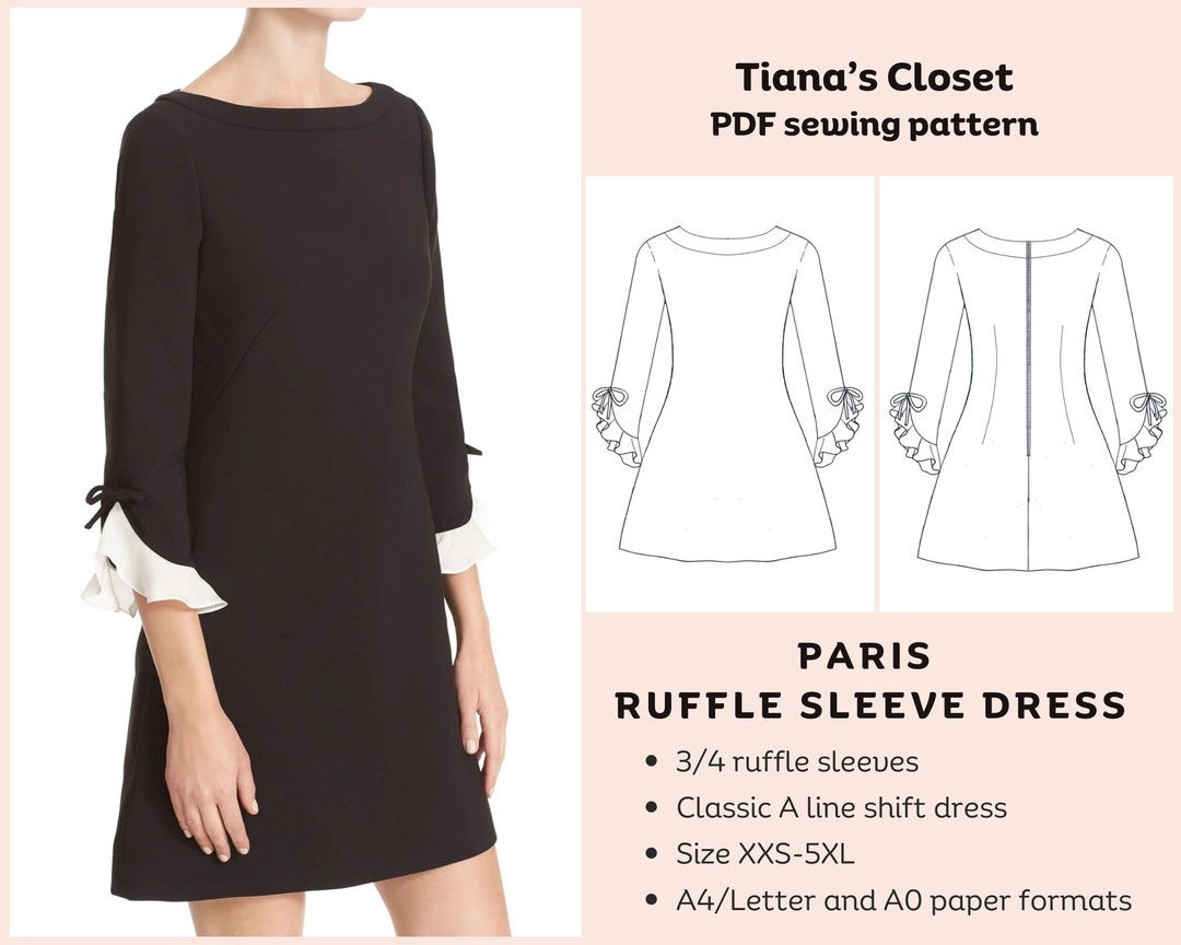 classic shift dress pattern Paris Ruffle Sleeve Sewing (PDF) Size:XL (US 12) PatBO Wave Cut Out priority-02-ophelia-ditsy-hattie-ruffle-ankle-skirt-moonshine-blue Mini dress Raglan sleeves slip dress