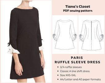 Paris Ruffle Sleeve Shift Dress Sewing Pattern (PDF)