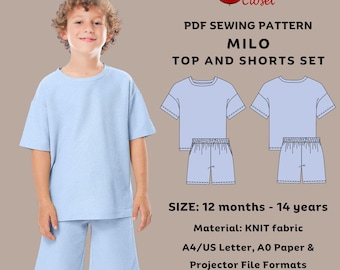 Milo knit top and shorts set - PDF sewing pattern for kids | Beginner friendly digital pattern for boys and girls | Size 12mo to 14yo