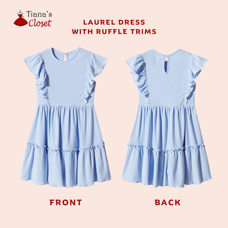 Laurel sleeveless dress with ruffle trims PDF sewing pattern for kids Digital sewing pattern for girls Tiana's Closet Sewing Patterns image 2