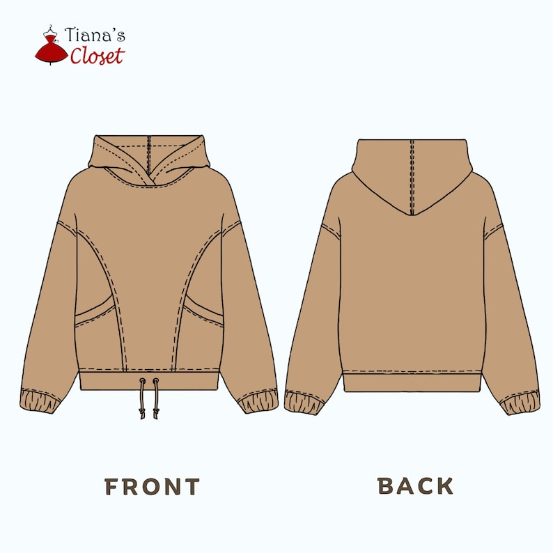 PDF Sewing Pattern Frankie Oversized Hoodie Digital Sewing Pattern for Women Hooded Sweatshirt