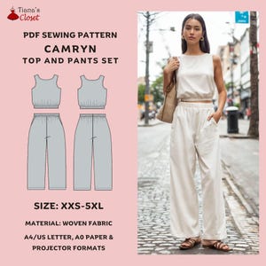 Camryn Top and Pants Set Sewing Pattern: Sleeveless Sleepwear (PDF Pattern)