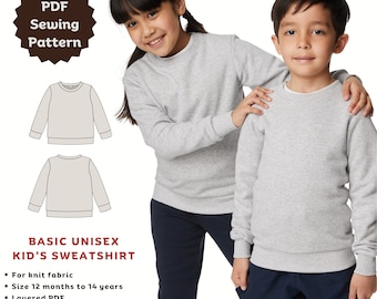 Schnittmuster für Kinder Sweatshirt: Basic Langarm T-Shirt (PDF-Schnittmuster)