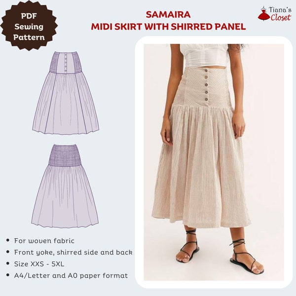 Samaira midi skirt| Digital sewing pattern for beginners | Printable sewing pattern | Easy skirt pattern | Midi skirt sewing pattern