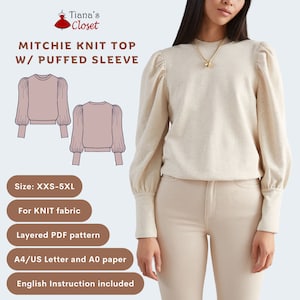 Mitchie puffed sleeve knit top - PDF sewing pattern | Digital sewing pattern for women | Long sleeve top sewing pattern | Tiana's Closet