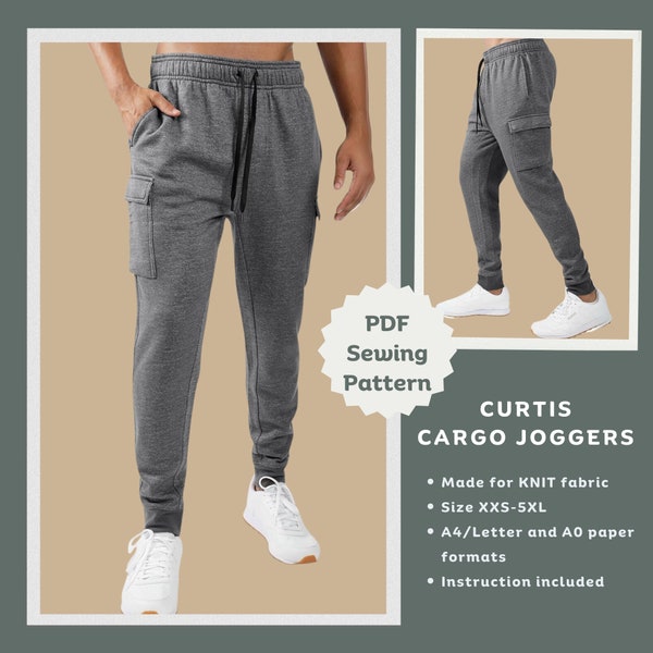Curtis jogger pants with cargo pockets - PDF sewing pattern | Track pants pattern for men | Easy sewing pattern for men | Tiana's Closet