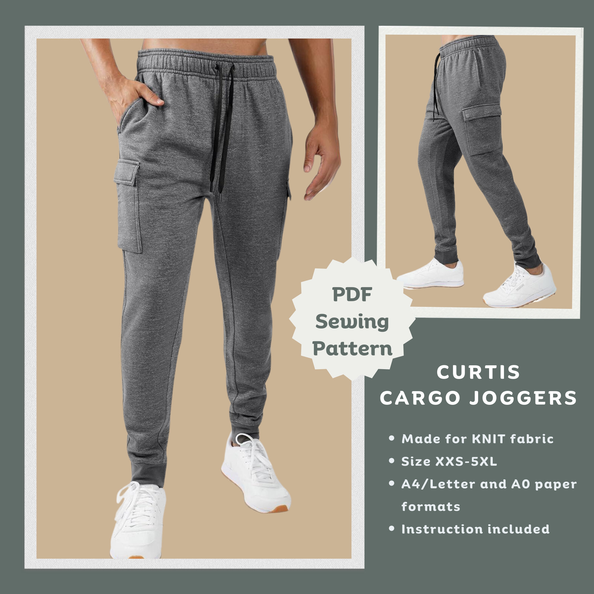 Curtis Jogger Pants With Cargo Pockets PDF Sewing Pattern Track Pants Pattern for Men Easy Sewing Pattern for Men Tiana s Closet Etsy UK
