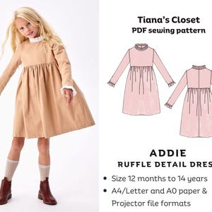 Addie ruffle detail dress - PDF sewing pattern | Digital sewing pattern for girls | Printable sewing pattern | Sewing pattern for children