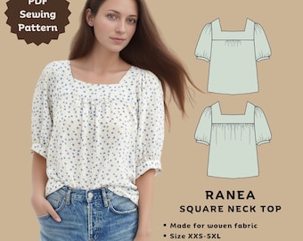 Ranea square neck puffed sleeve top | Beginner friendly digital sewing pattern for women | Printable PDF sewing pattern | Tiana&#39;s Closet