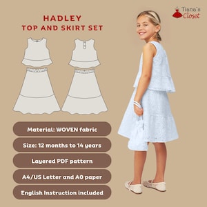 Hadley Top and Skirt Set Sewing Pattern for Girls (PDF)