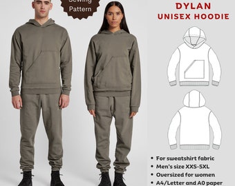 Dylan hoodie with asymmetrical pocket - PDF sewing pattern | Digital sewing pattern for men/women | Unisex sewing pattern | Tiana&#39;s Closet