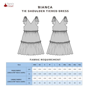 Bianca Tie Shoulder Tiered Dress PDF Sewing Pattern: Sizes XXS-5XL, A0 ...