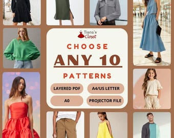 10 Sewing Patterns Bundle: Mix & Match Styles (PDF Download)