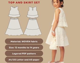 Hadley top and skirt set - PDF sewing pattern | Digital sewing pattern for girls | Printable sewing pattern | Sewing pattern for kids