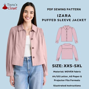 Izara Jacket Sewing Pattern: Puffed Sleeve Design (PDF Download, XXS-5XL)