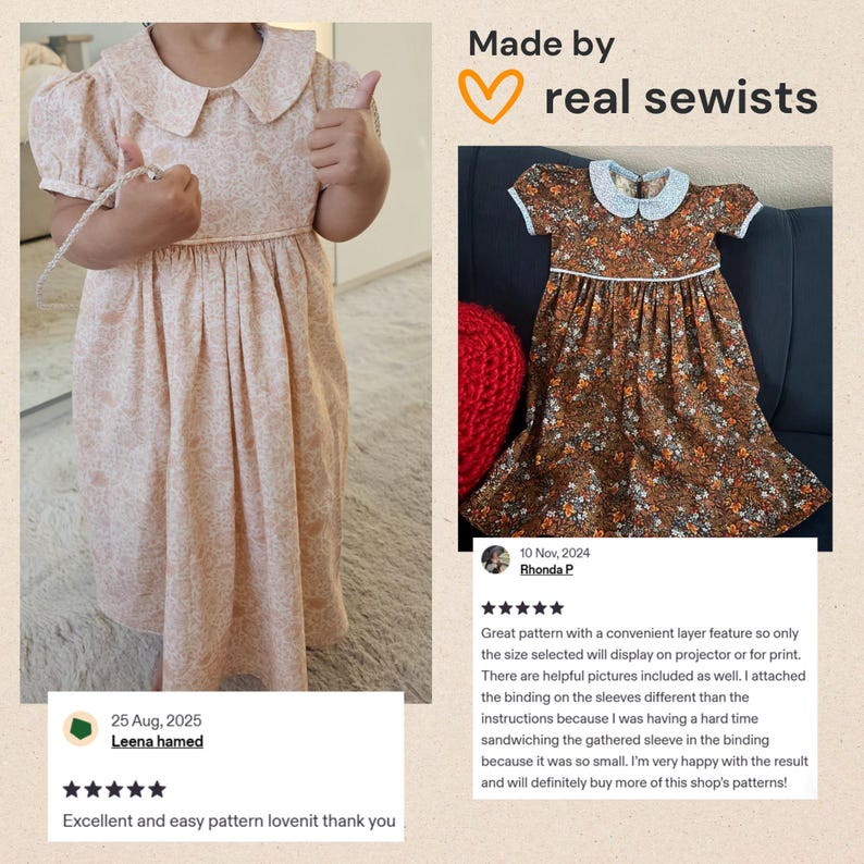 Lottie Peter Pan collar puff sleeve dress - PDF sewing pattern for kids | Digital sewing pattern for girls | Tiana's Closet Sewing Patterns image 4