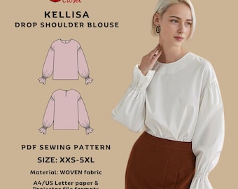 Kellisa Drop Shoulder Blouse Sewing Pattern: Puffed Sleeve Top (PDF Pattern)