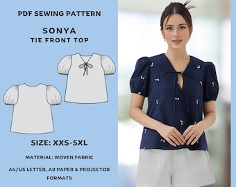 Sonya naaipatroon blouse met pofmouwen en gestrikte voorkant (pdf)