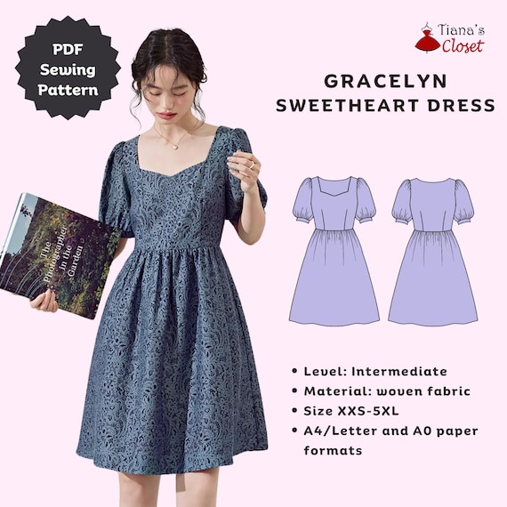 Gracelyn Sweetheart Dress Sewing Pattern: Fit and Flare (PDF Pattern)