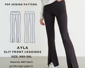 Ayla Slit Front Knit Pants Sewing Pattern: High Waist Leggings (PDF)