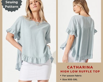 Catharina Ruffle Top Sewing Pattern: High Low Hem (PDF Pattern)
