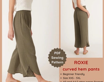 Roxie elastic waist curved hem wide leg pants - PDF sewing pattern | Simple pants sewing pattern for women | Tiana's Closet Sewing Patterns