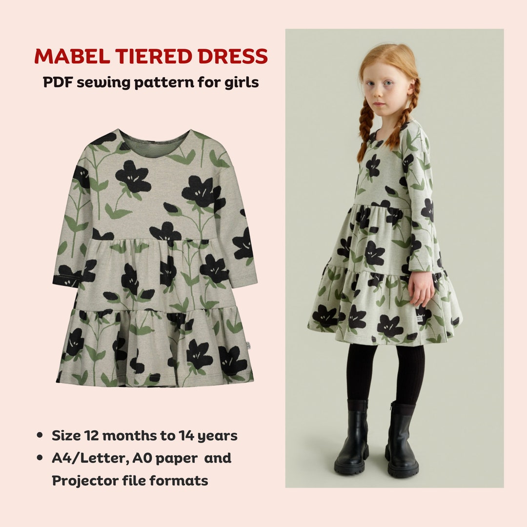 Mabel Long Sleeve Tiered Dress - PDF Sewing Pattern for Kids | Digital ...