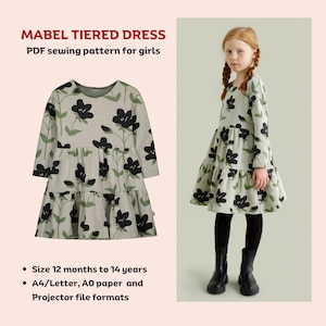 Mabel long sleeve tiered dress - PDF sewing pattern for kids | Digital sewing pattern for girls | Easy dress sewing pattern | Tiana's Closet