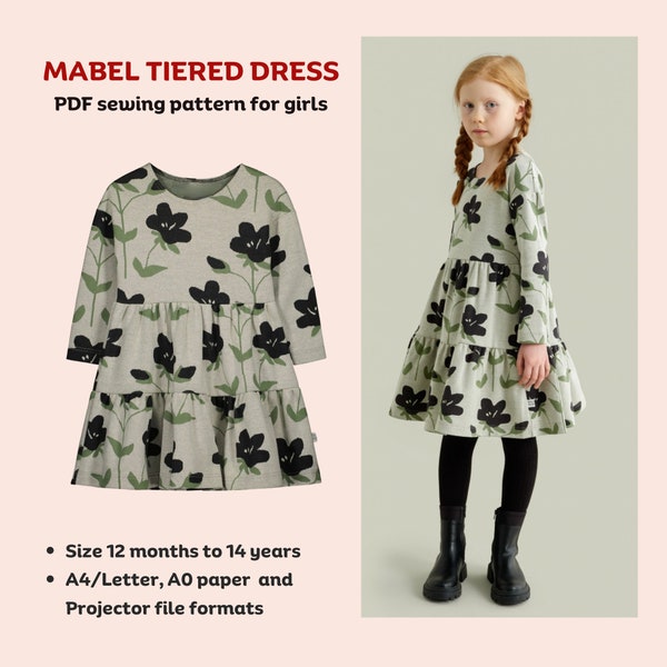 Mabel langes Ärmel Stufenkleid - PDF Schnittmuster für Kinder | Digitales Schnittmuster für Mädchen | Einfaches Kleid Schnittmuster | Tianas Schrank