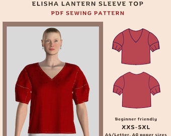 Elisha Lantern Sleeve Top Sewing Pattern: Beginner Friendly (PDF Pattern)