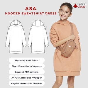 Asa hooded sweatshirt dress - PDF sewing pattern for kids | Digital sewing pattern for girls | Easy girl dress pattern | Tiana's Closet
