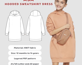 Asa hooded sweatshirt dress - PDF sewing pattern for kids | Digital sewing pattern for girls | Easy girl dress pattern | Tiana's Closet