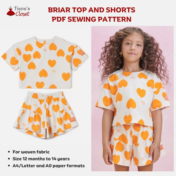 Conjunto de top y shorts Briar - Patrón de costura PDF / Patrón de costura digital para niñas / Patrón de costura imprimible / Patrón de costura para niños