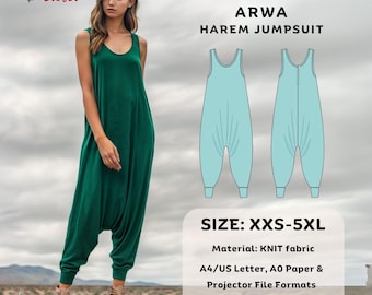 Arwa Harem Jumpsuit PDF Sewing Pattern: Boho Style, XXS-5XL (A0 A4 Letter Projector)