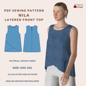 Nila sleeveless layered front top - PDF sewing pattern | Digital pattern for women | Printable sewing pattern | Beginner sewing pattern
