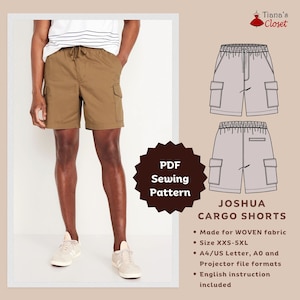 Men&#39;s Elastic Waist Cargo Shorts Sewing Pattern (PDF)