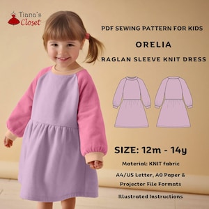 Orelia Raglan Sleeve Sweatshirt Dress Sewing Pattern for Girls: Beginner Friendly, Sizes 12mo to 14yo (Instant Download PDF)