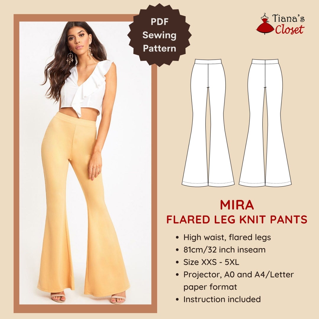 Mira Flared Leg Knit Pants - PDF Sewing Pattern | High Waist