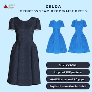 Princess seam drop waist dress - PDF sewing pattern | Digital sewing pattern for women | Printable sewing pattern | Zelda dress pattern