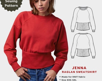 Wzór na bluzę raglanową Jenna: dzianinowy top z długim rękawem (wzór w formacie PDF)