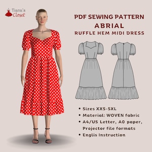 Abrial Sweetheart Ruffle Hem Midi Dress Sewing Pattern (PDF)