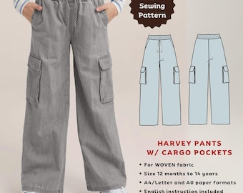 Modello di cucito per pantaloni cargo Harvey Kids (modello PDF)