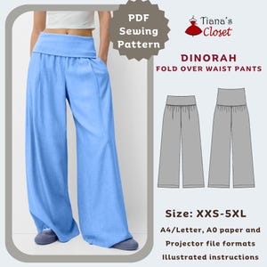 Dinorah Fold Over Waist Pants PDF Sewing Pattern | Easy