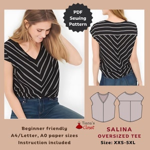 Top in maglia a vestibilità ampia Salina / modello di cucito adatto ai principianti per donne / modello di cucito PDF stampabile / modelli di cucito Tiana's Closet