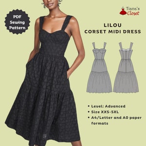 Lilou corset midi dress - Advanced sewing pattern | Digital sewing pattern for women | Printable sewing pattern | Bustier dress PDF pattern