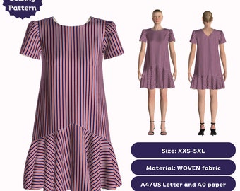Elsie flounce hem dress | Digital sewing pattern for women | Printable sewing pattern | Easy puffed sleeve dress pattern | Tiana's Closet